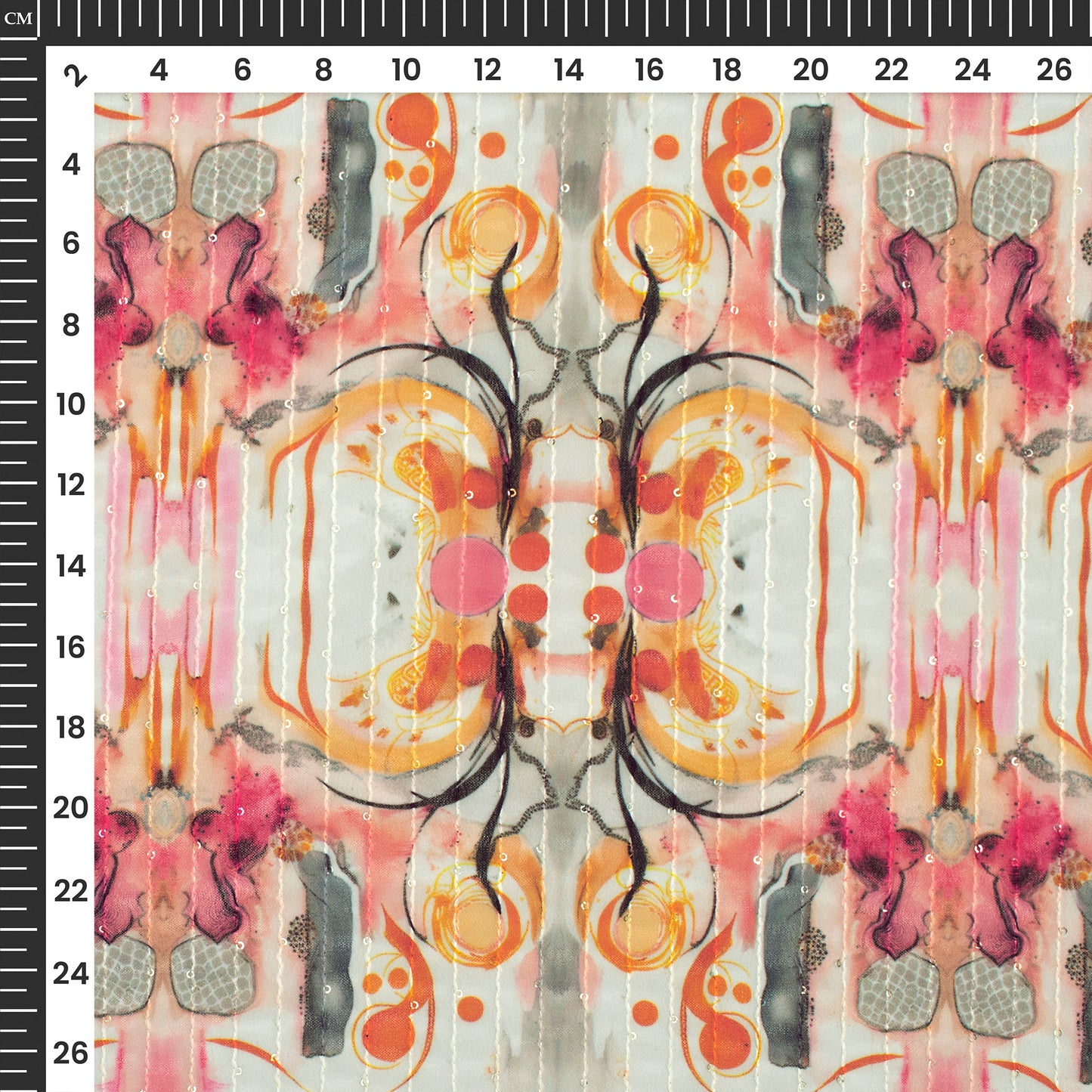 Rose Pink Floral Digital Print Sequins Georgette Fabric