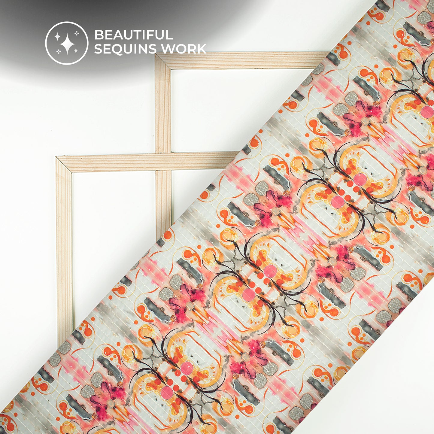 Rose Pink Floral Digital Print Sequins Georgette Fabric