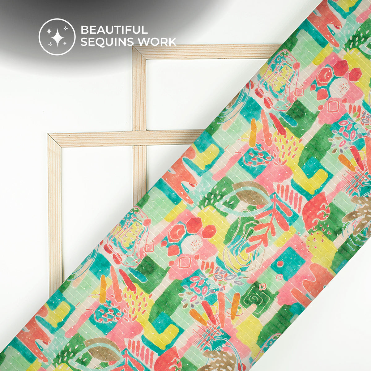 Multi Color Abstract,Floral Digital Print Sequins Georgette Fabric