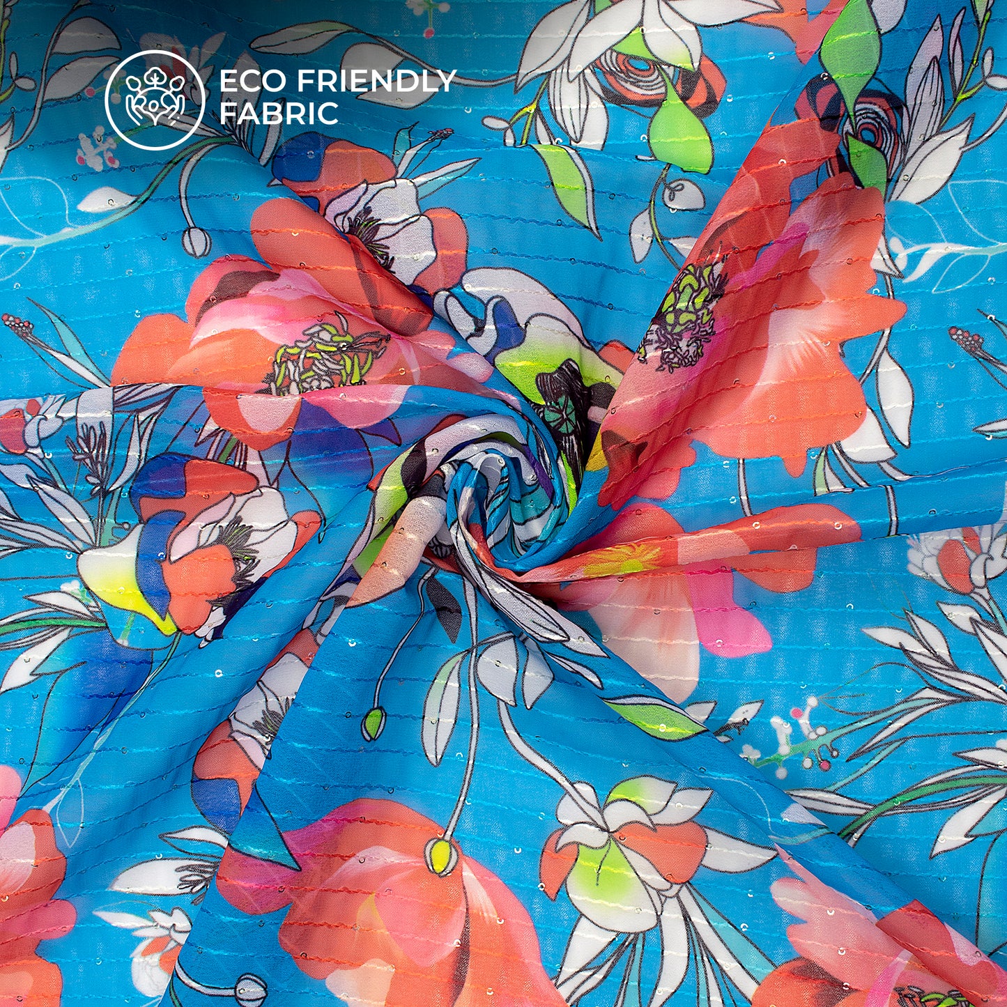 Crimson Red Floral Digital Print Sequins Georgette Fabric