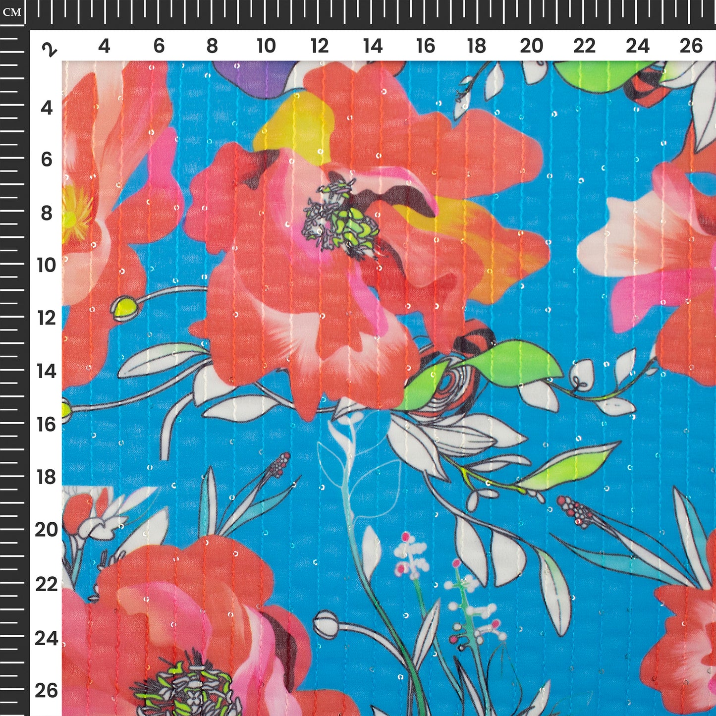 Crimson Red Floral Digital Print Sequins Georgette Fabric