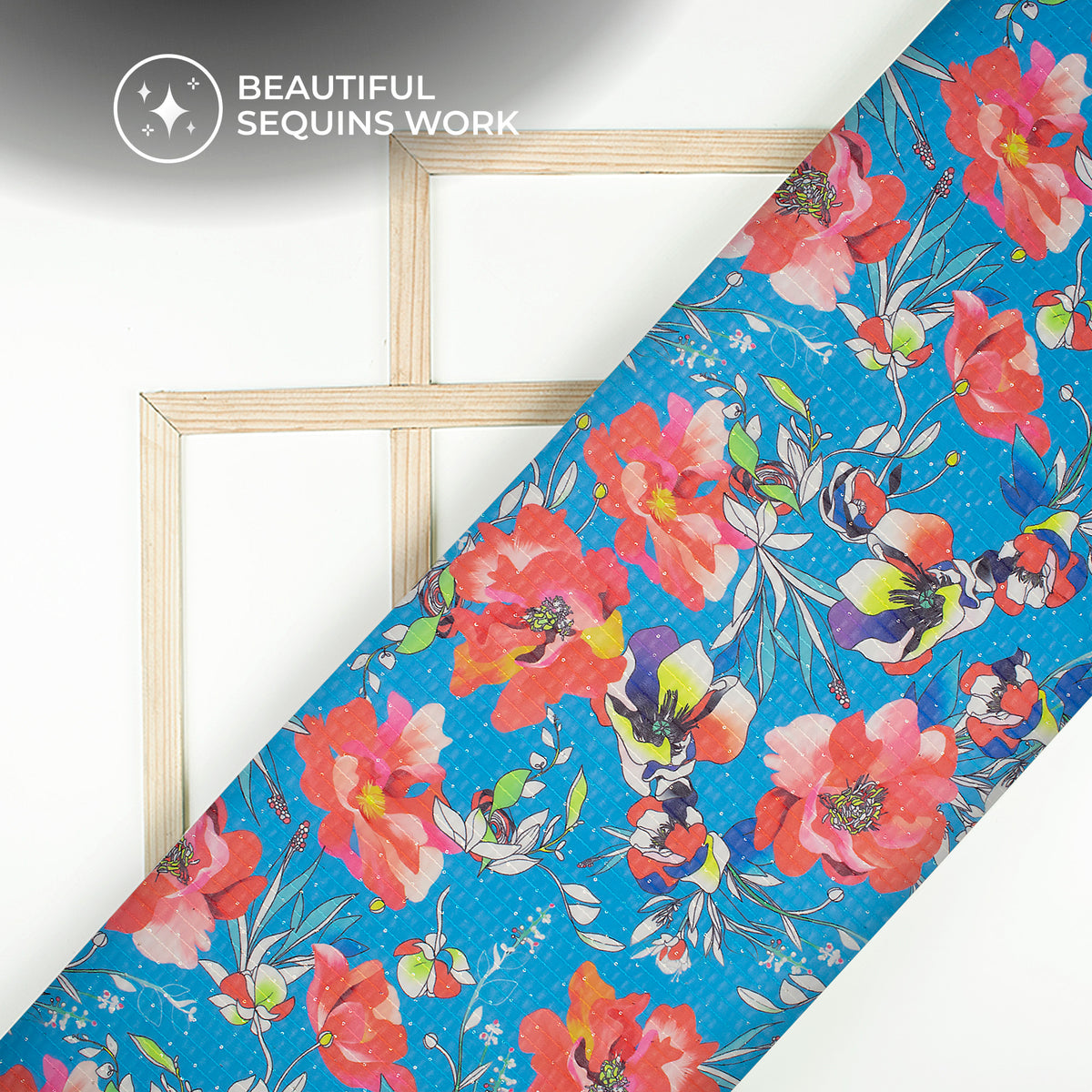 Crimson Red Floral Digital Print Sequins Georgette Fabric