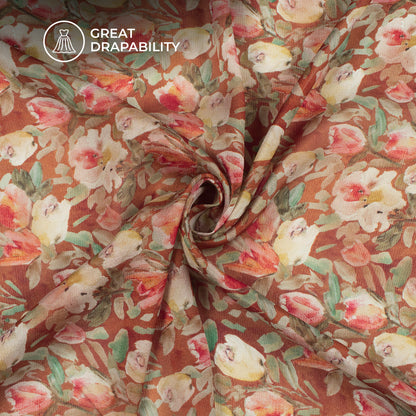 Seamless Rose Floral Digital Print Viscose Chinnon Chiffon Fabric