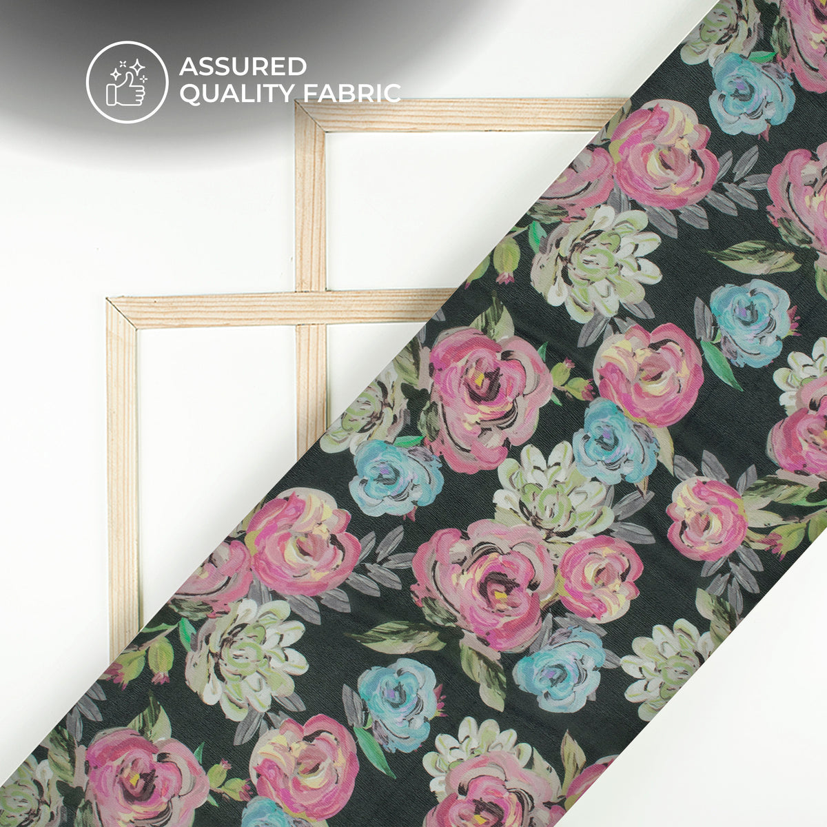 Bloosom Rose Floral Digital Print Viscose Chinnon Chiffon Fabric