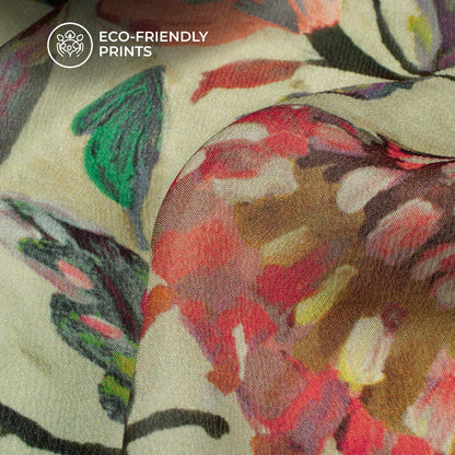 Abstract Floral Digital Print Viscose Chinnon Chiffon Fabric