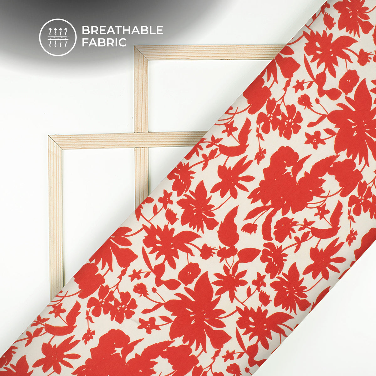 Crimson Red Floral Digital Print Muslin Fabric