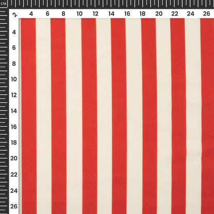 Crimson Red Stripes Digital Print Muslin Fabric