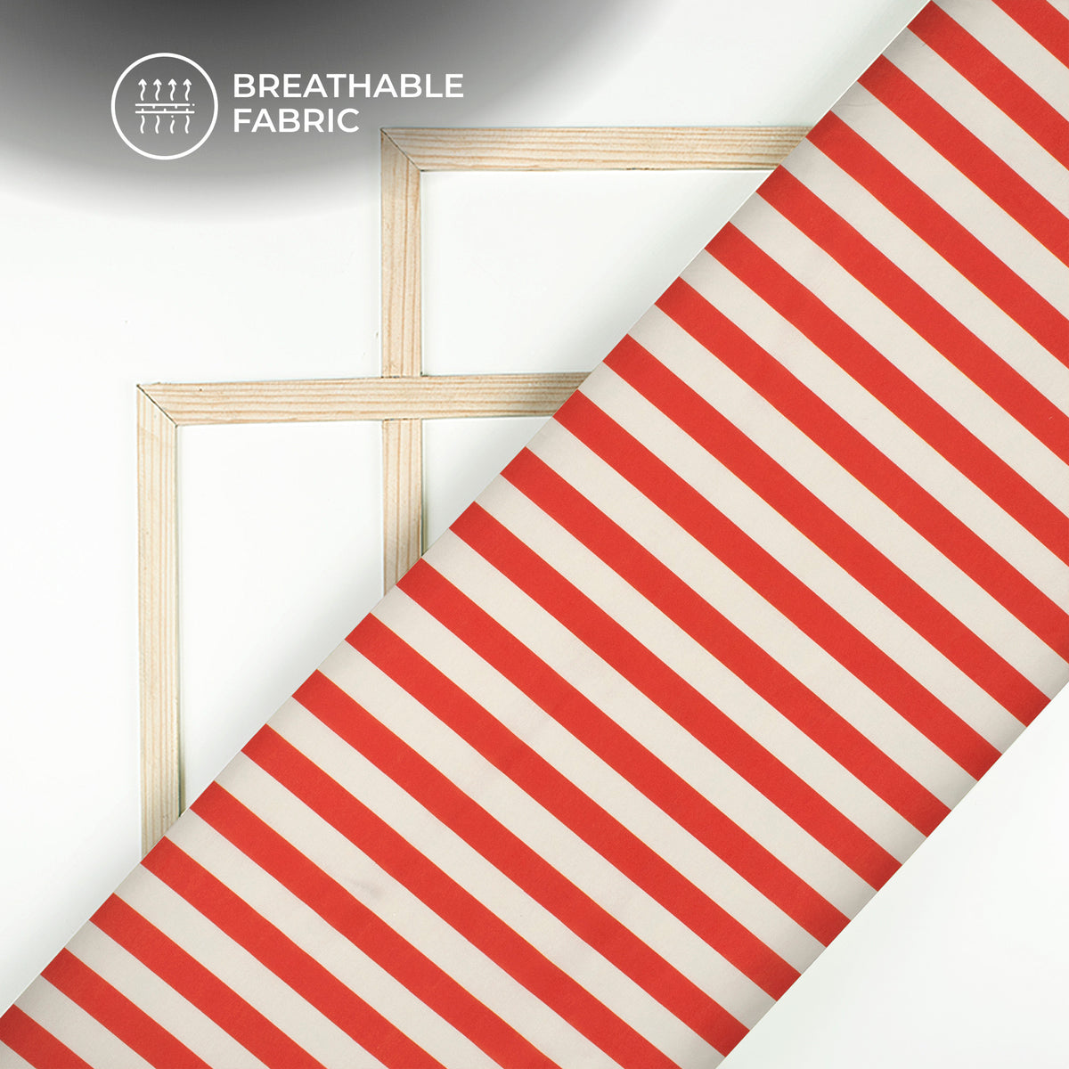 Crimson Red Stripes Digital Print Muslin Fabric