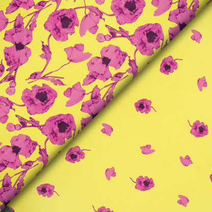 lemon Yellow Floral Digital Print Muslin Fabric