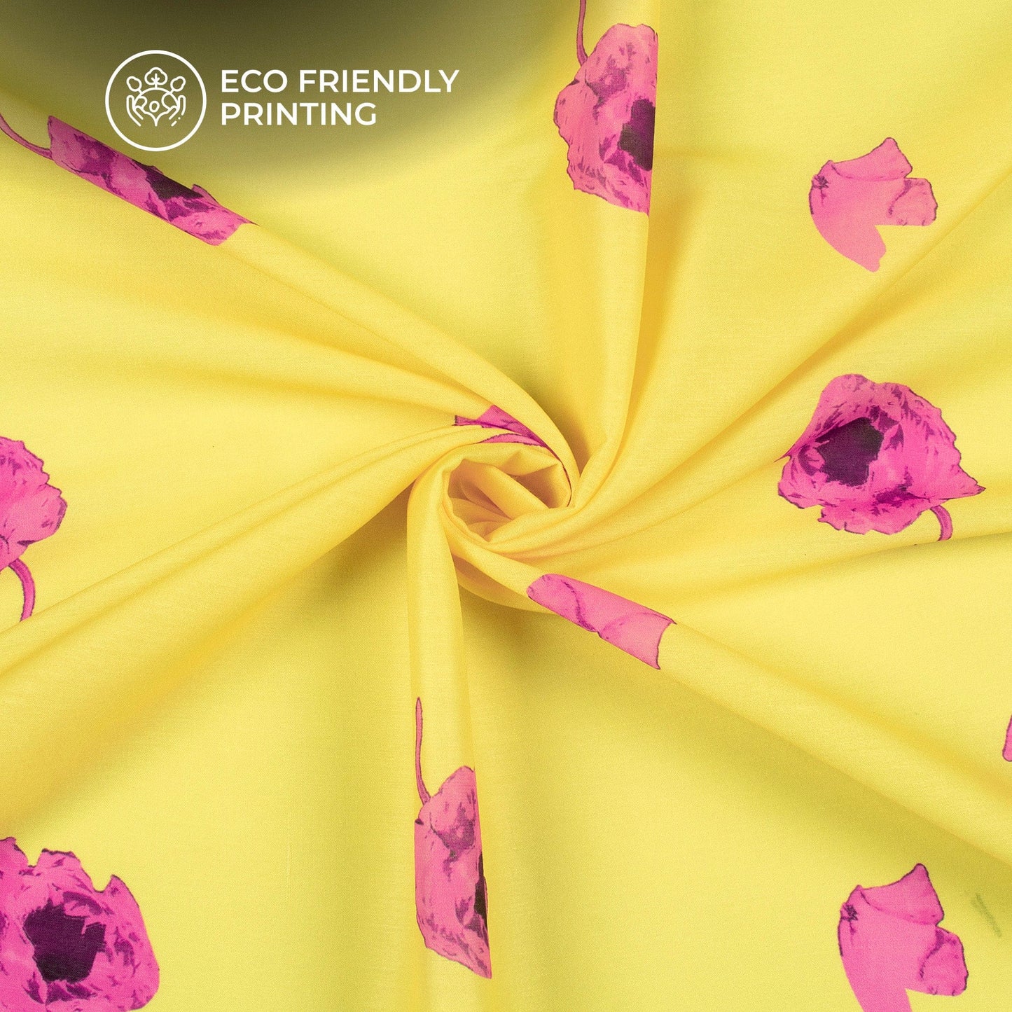 lemon Yellow Floral Digital Print Muslin Fabric