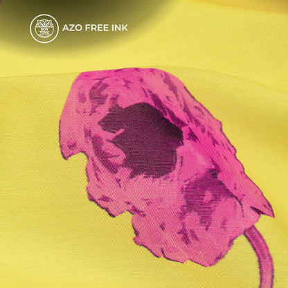 lemon Yellow Floral Digital Print Muslin Fabric