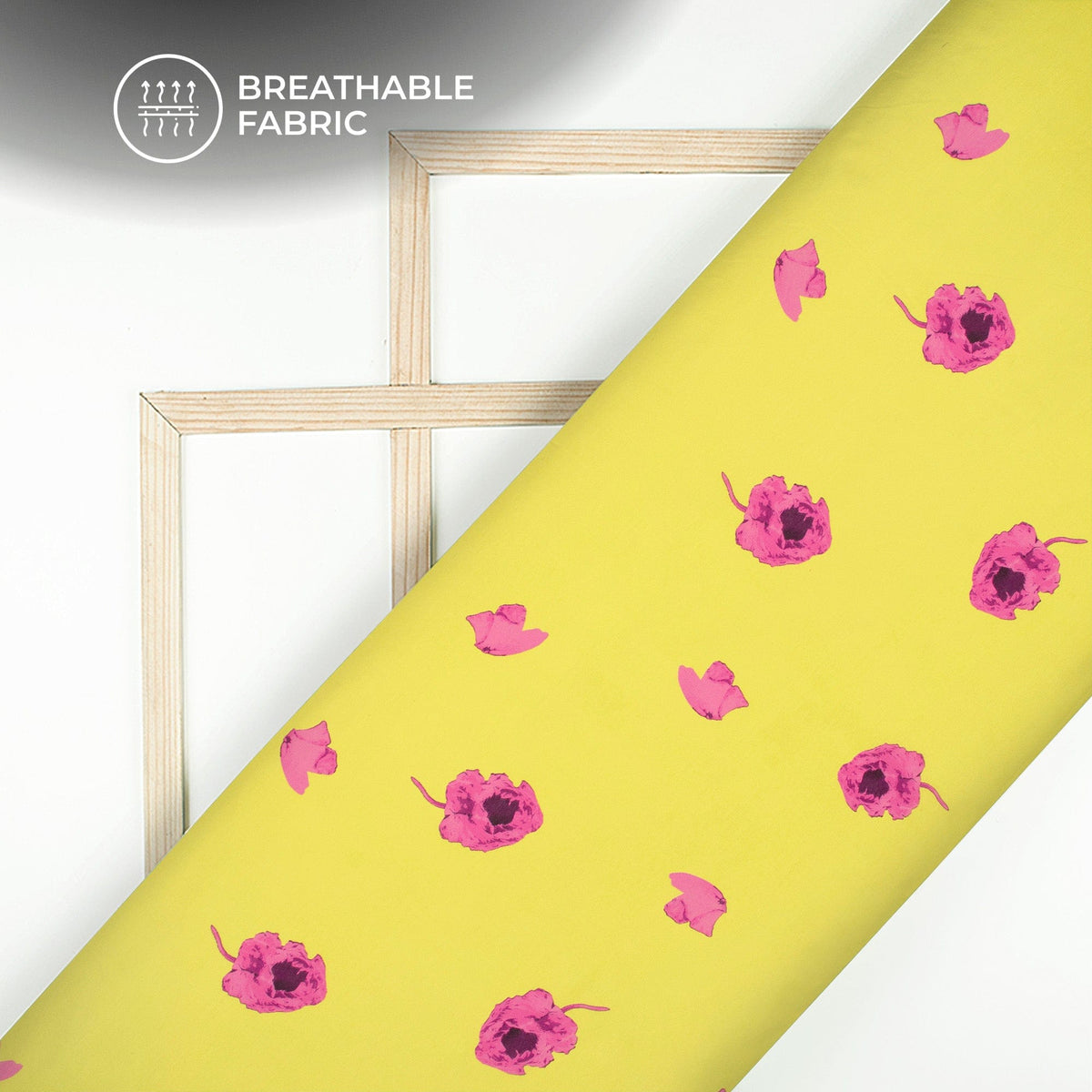 lemon Yellow Floral Digital Print Muslin Fabric