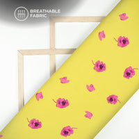 lemon Yellow Floral Digital Print Muslin Fabric