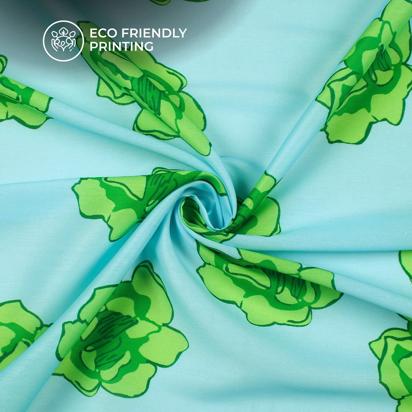 Kelly Green Floral Digital Print Muslin Fabric