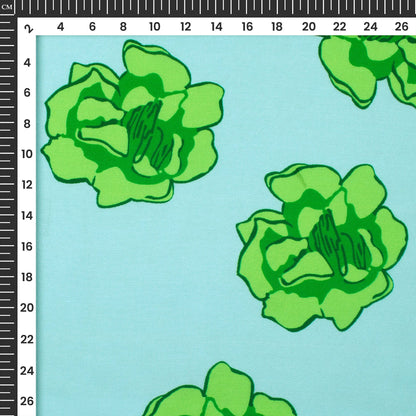 Kelly Green Floral Digital Print Muslin Fabric