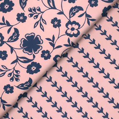 Navy Blue Floral Digital Print Muslin Fabric