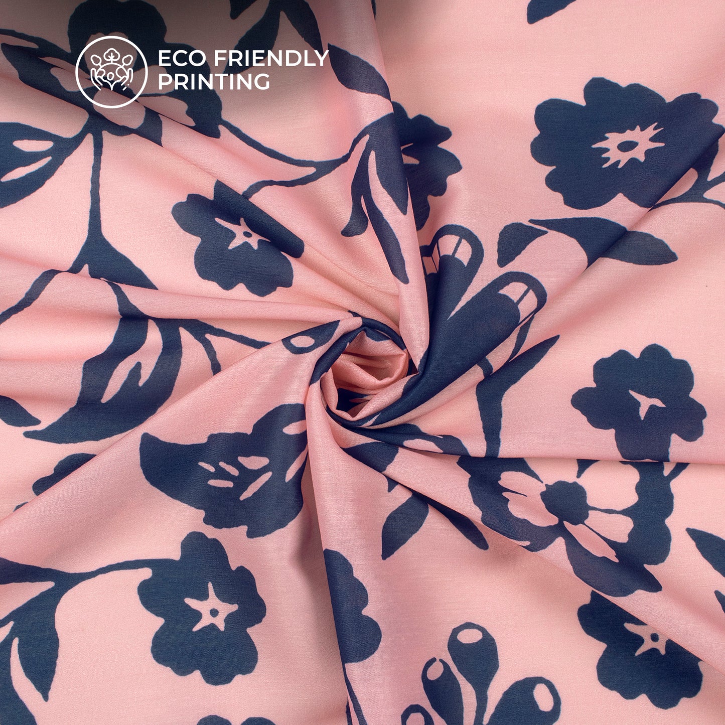 Navy Blue Floral Digital Print Muslin Fabric