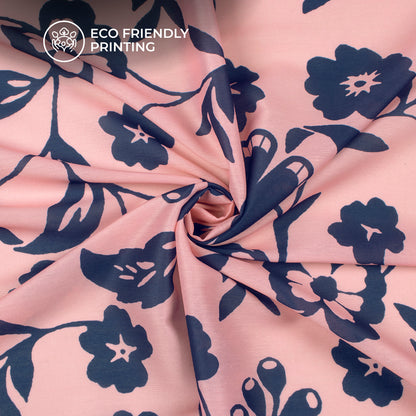 Navy Blue Floral Digital Print Muslin Fabric
