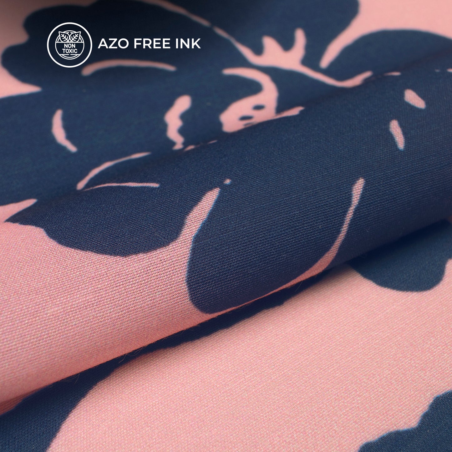 Navy Blue Floral Digital Print Muslin Fabric