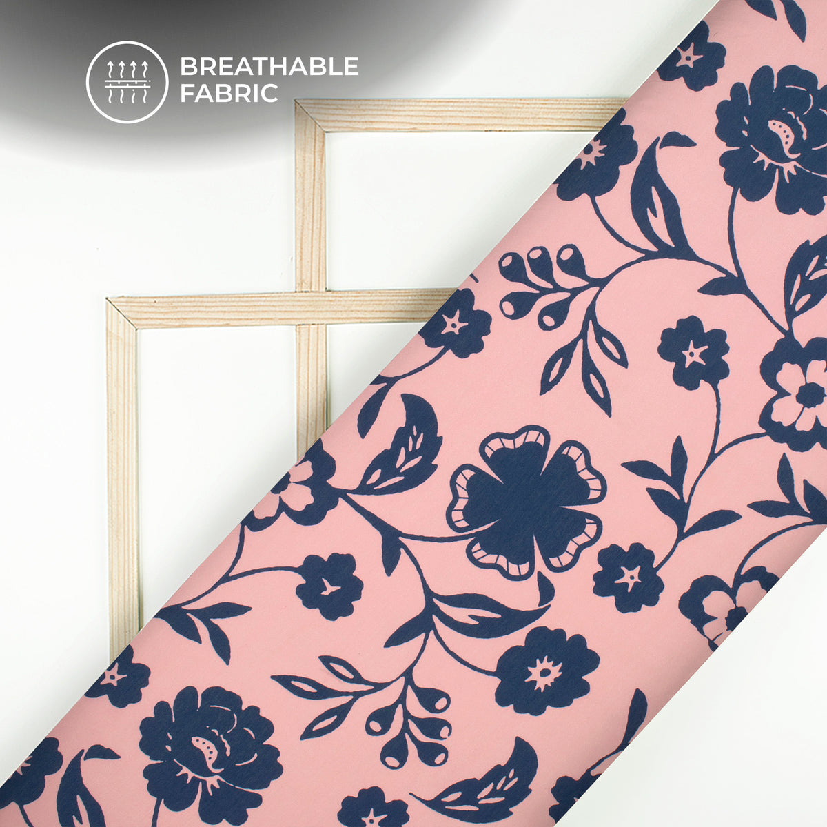 Navy Blue Floral Digital Print Muslin Fabric