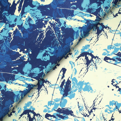 Bright Blue Floral Digital Print Muslin Fabric
