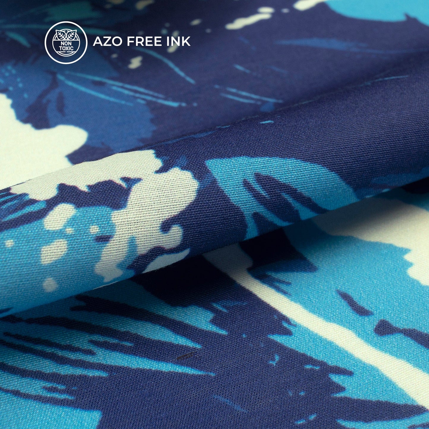Bright Blue Floral Digital Print Muslin Fabric