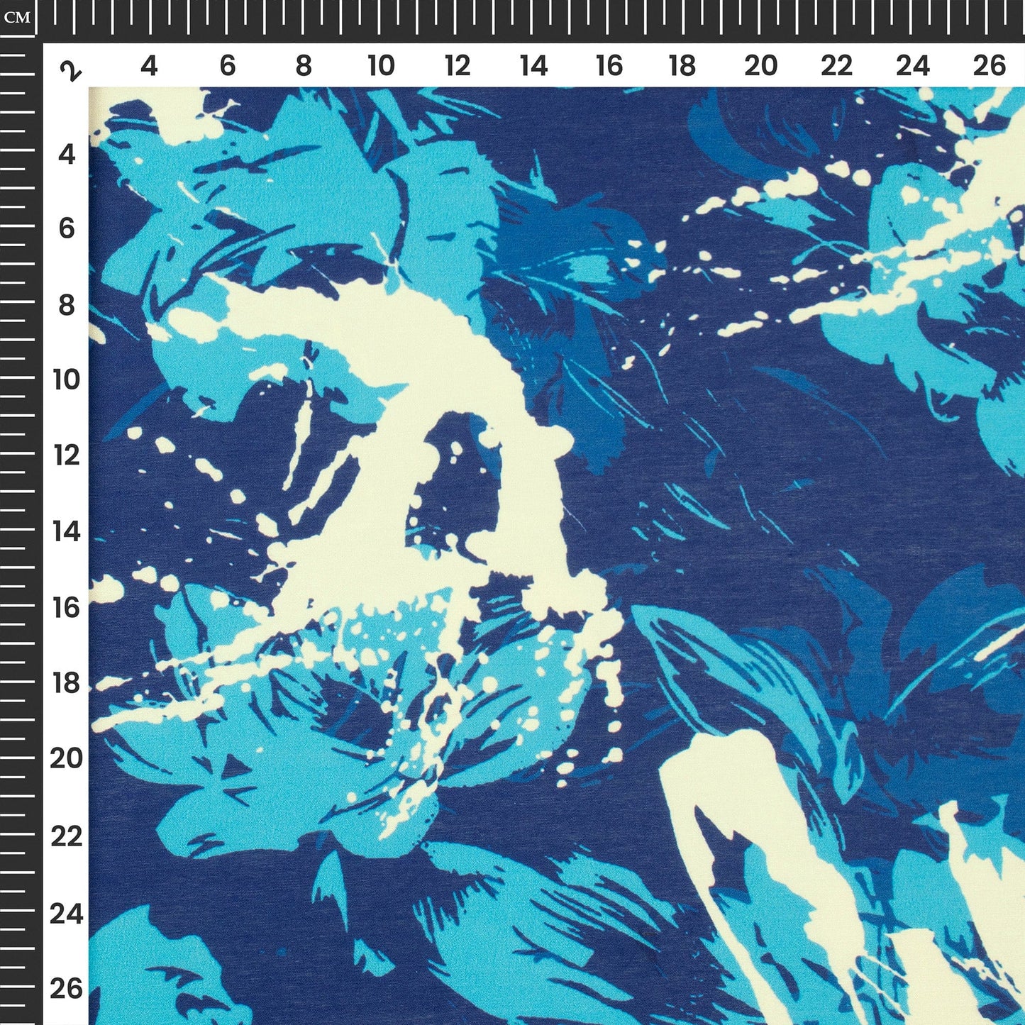 Bright Blue Floral Digital Print Muslin Fabric