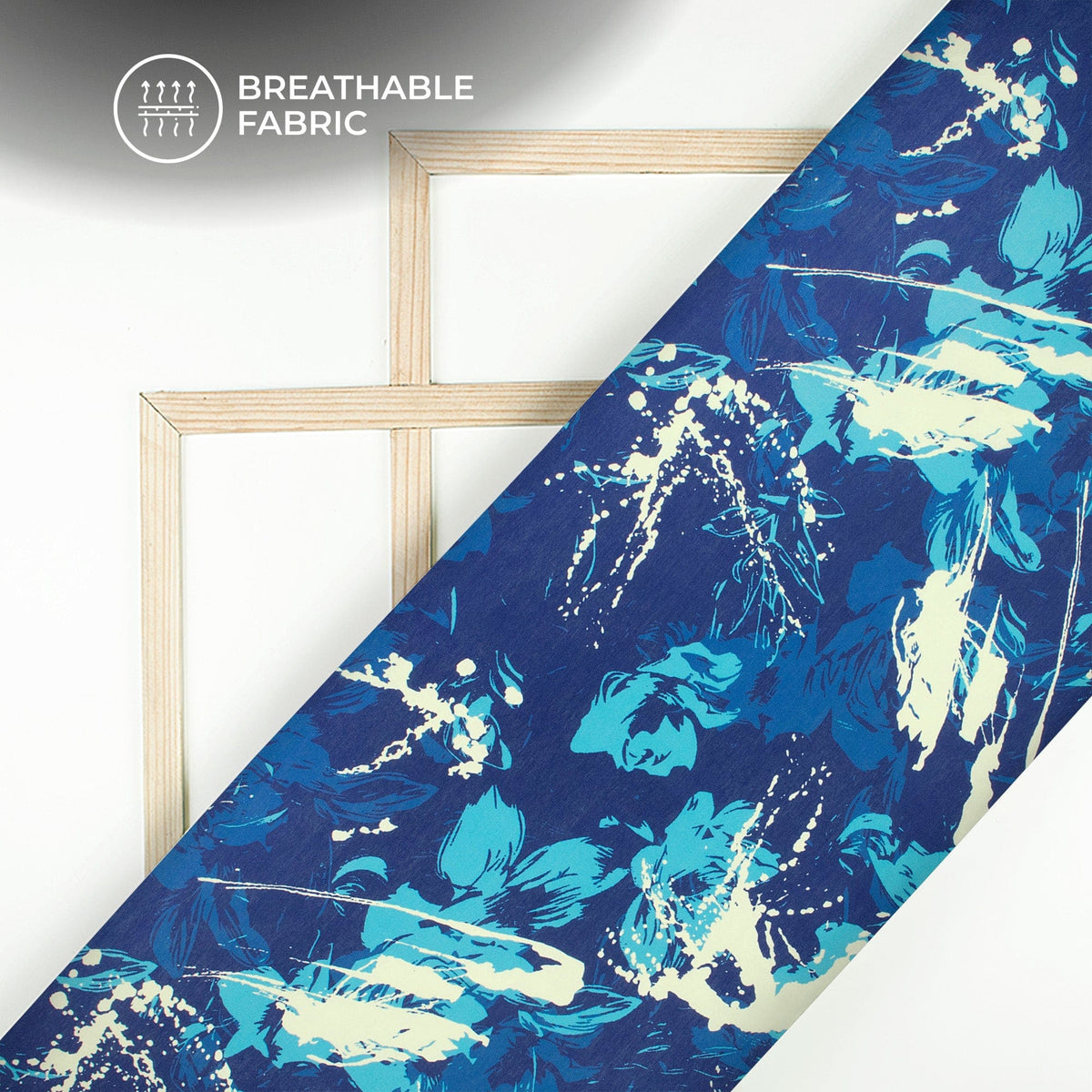 Bright Blue Floral Digital Print Muslin Fabric