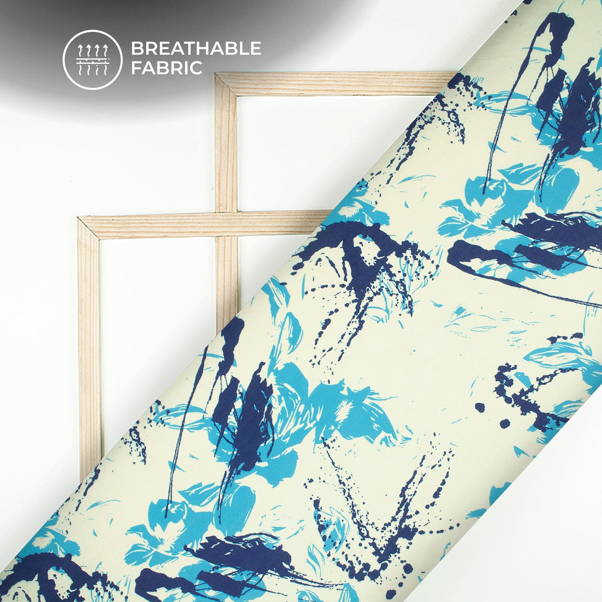 Cream Floral Digital Print Muslin Fabric