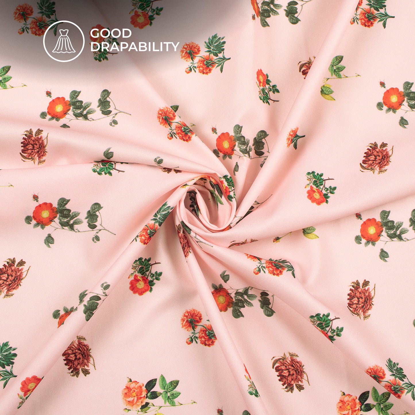 Baby Pink Floral Digital Print Butter Crepe Fabric