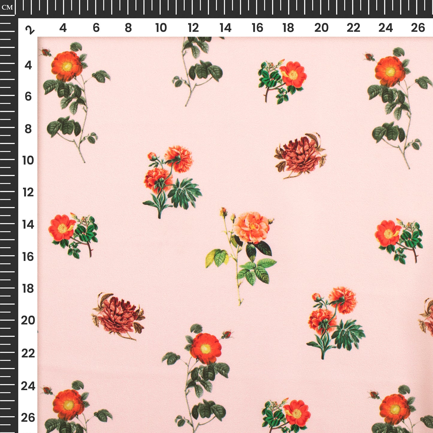 Baby Pink Floral Digital Print Butter Crepe Fabric