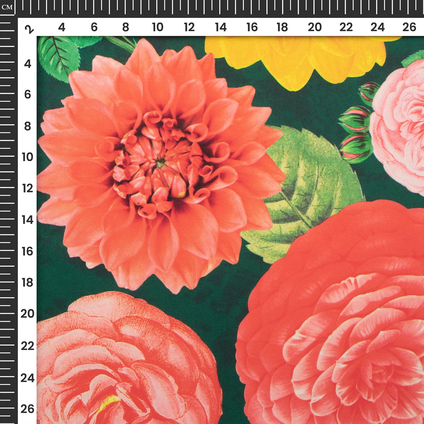 Dark Green Floral Digital Print Butter Crepe Fabric