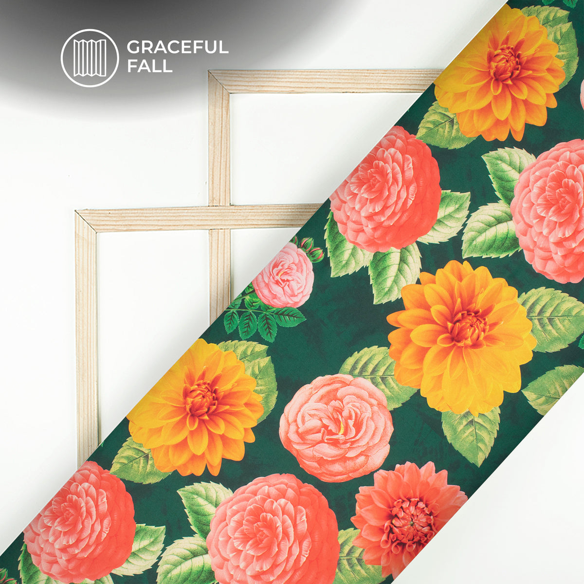 Dark Green Floral Digital Print Butter Crepe Fabric