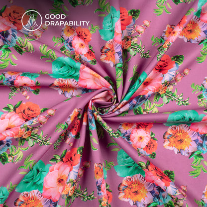 Violet Purple Floral Digital Print Butter Crepe Fabric