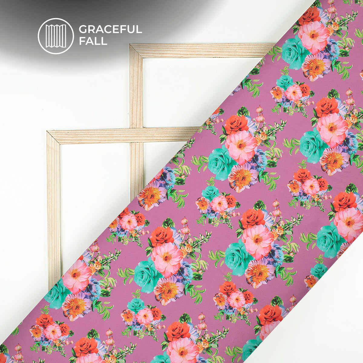 Violet Purple Floral Digital Print Butter Crepe Fabric