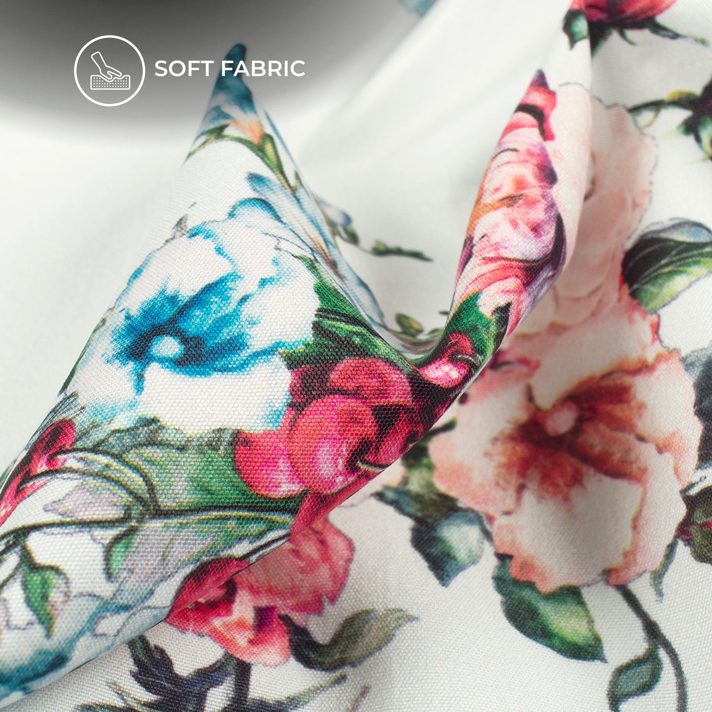 White Floral Digital Print Butter Crepe Fabric
