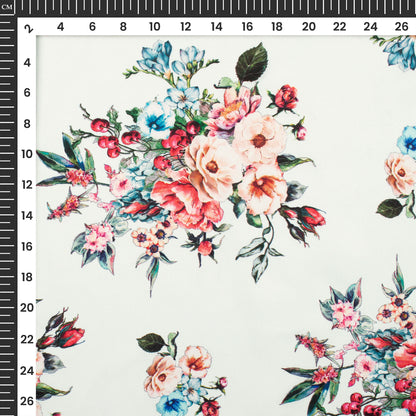 White Floral Digital Print Butter Crepe Fabric