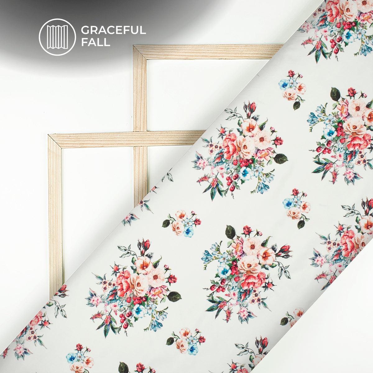 White Floral Digital Print Butter Crepe Fabric