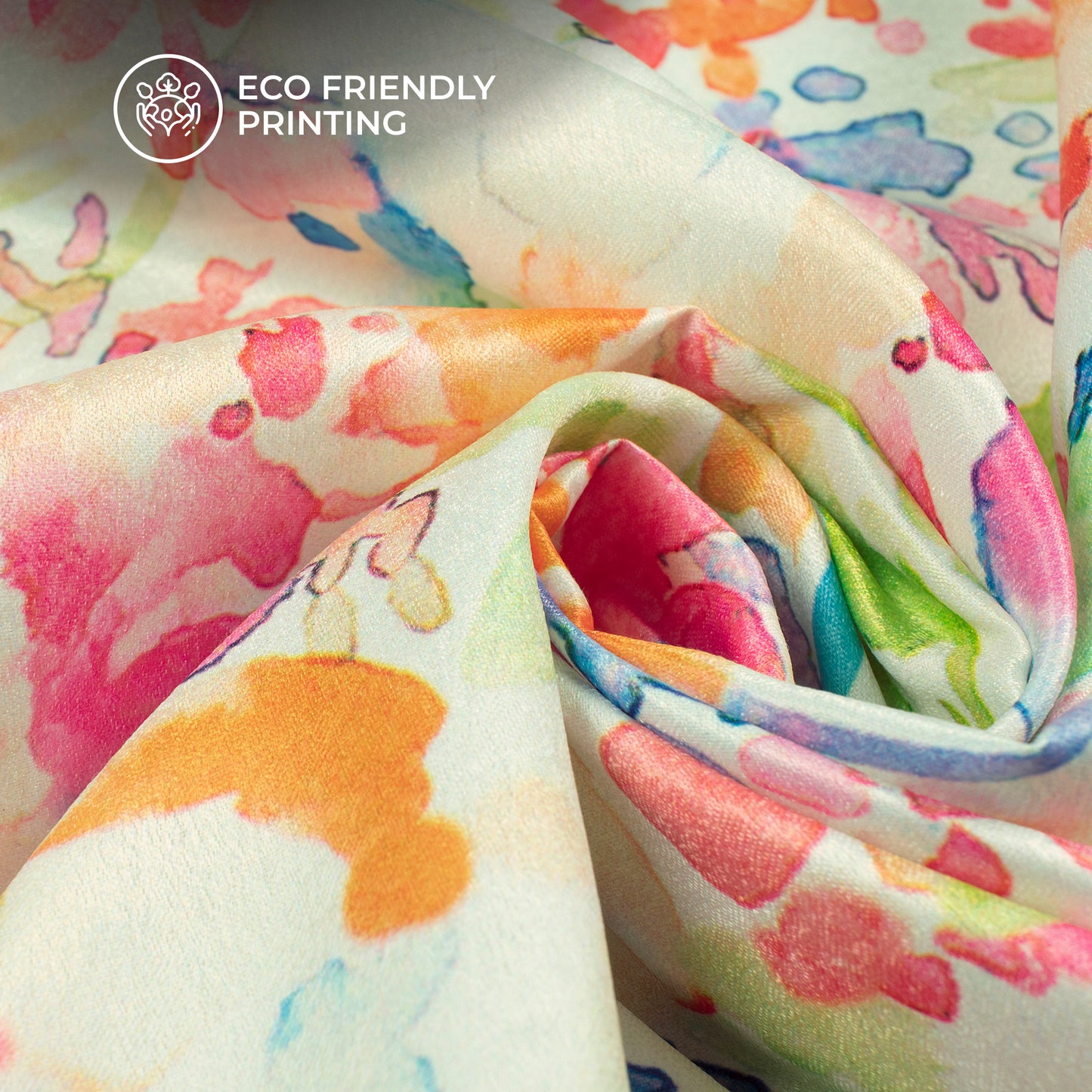 Multi Color Abstract,Floral Digital Print Lush Satin Fabric