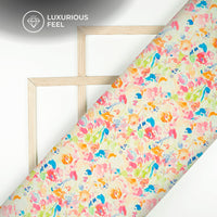 Multi Color Abstract,Floral Digital Print Lush Satin Fabric