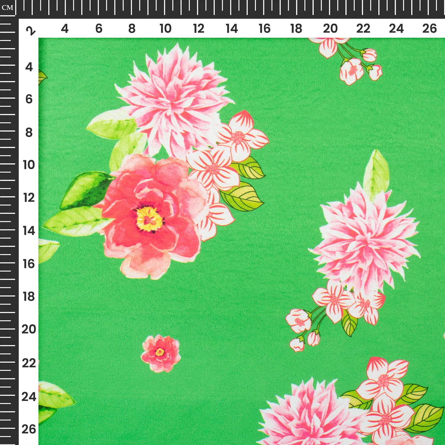 Neon Green Floral Digital Print Lush Satin Fabric