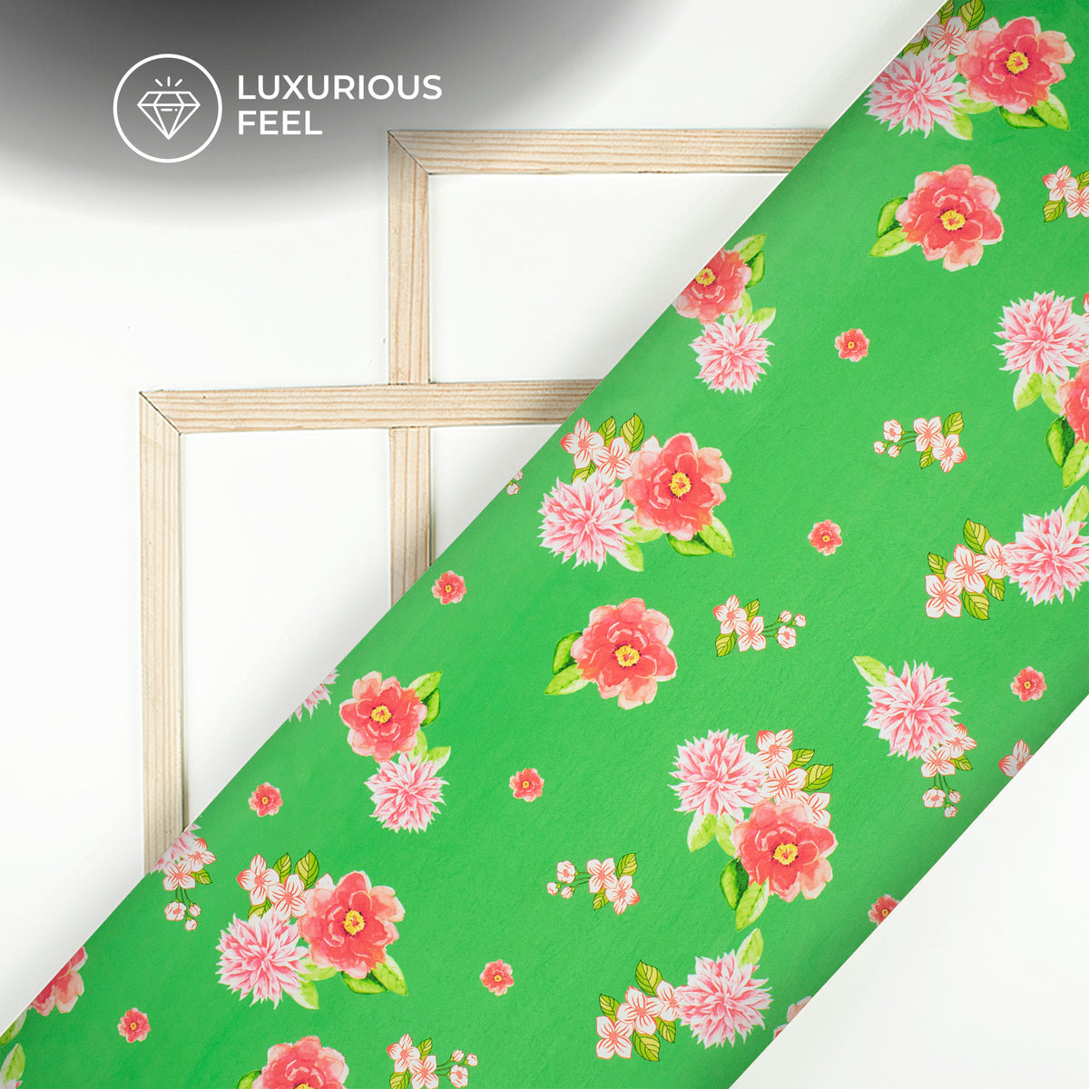 Neon Green Floral Digital Print Lush Satin Fabric