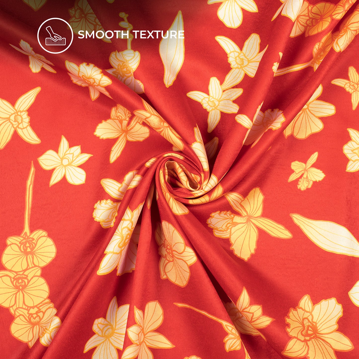 Cherry Red Floral Digital Print Lush Satin Fabric