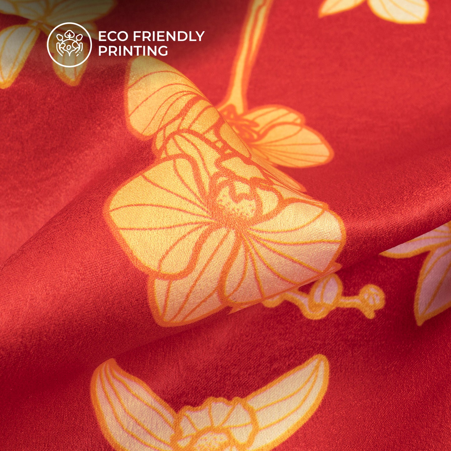 Cherry Red Floral Digital Print Lush Satin Fabric