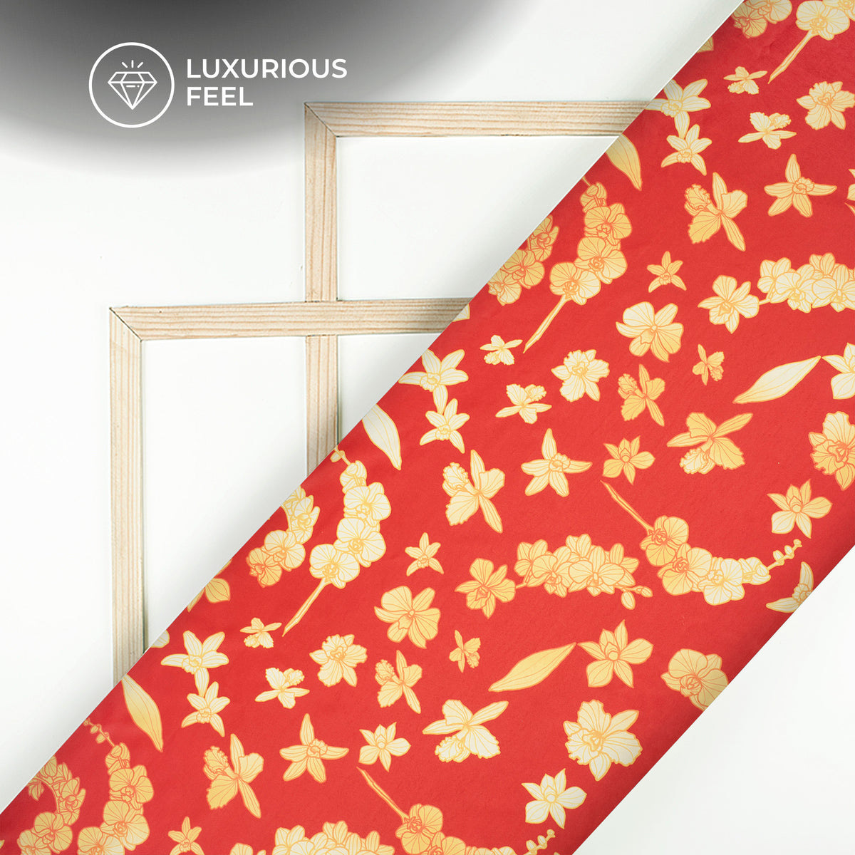 Cherry Red Floral Digital Print Lush Satin Fabric
