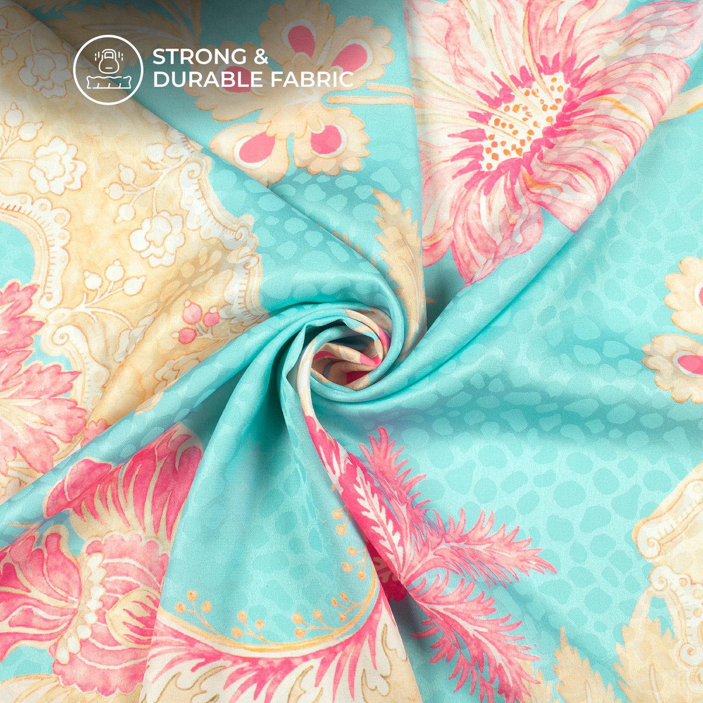 Electric Blue Floral Digital Print Dobby Satin Fabric