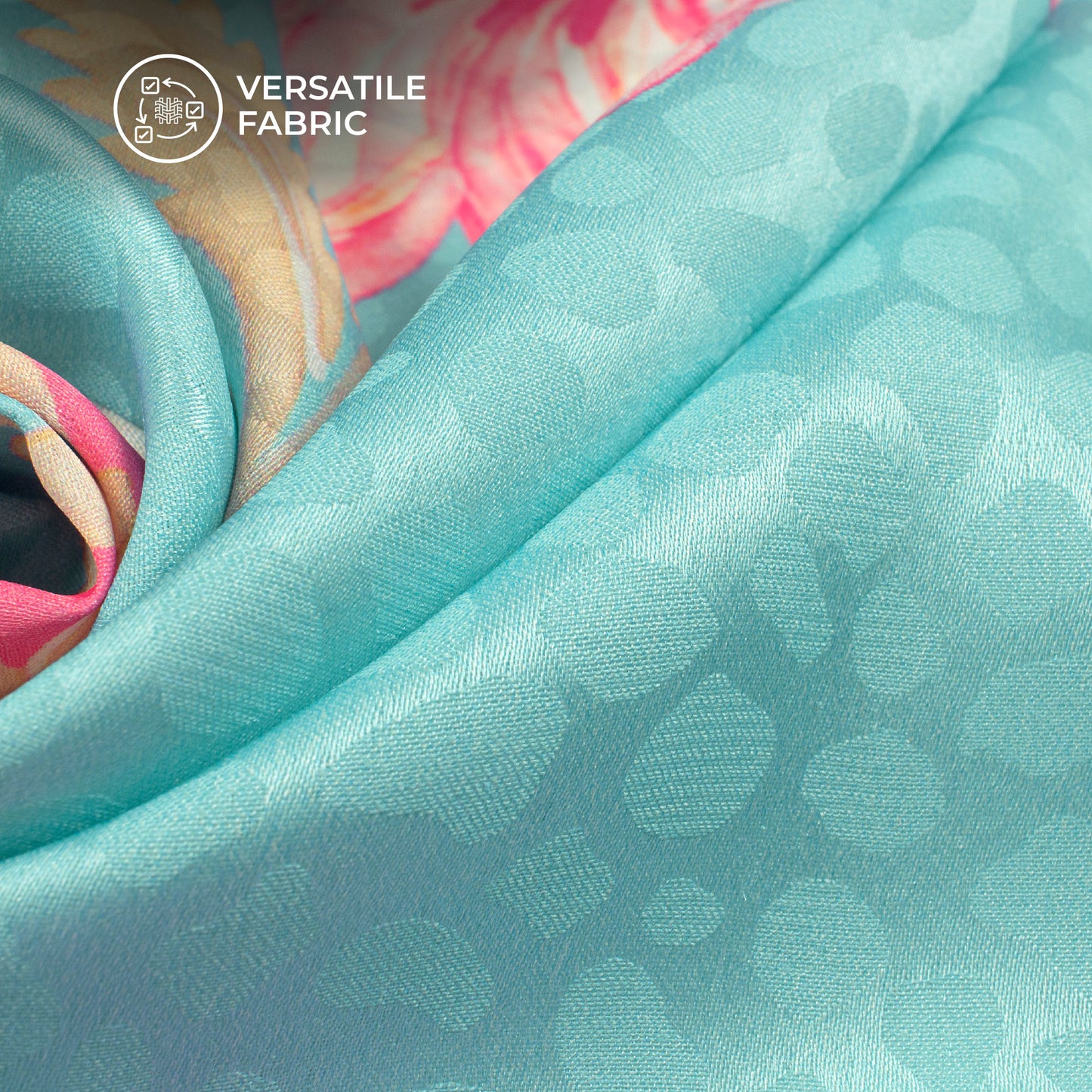 Electric Blue Floral Digital Print Dobby Satin Fabric