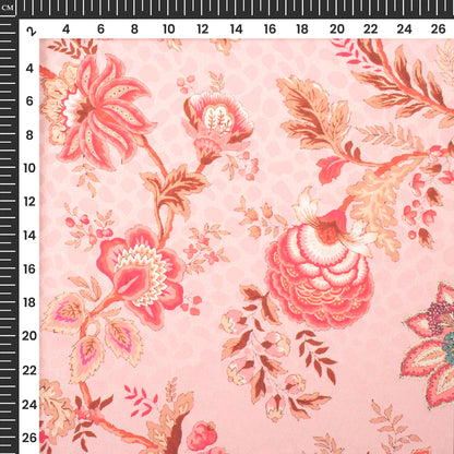 Rose Pink Floral Digital Print Dobby Satin Fabric