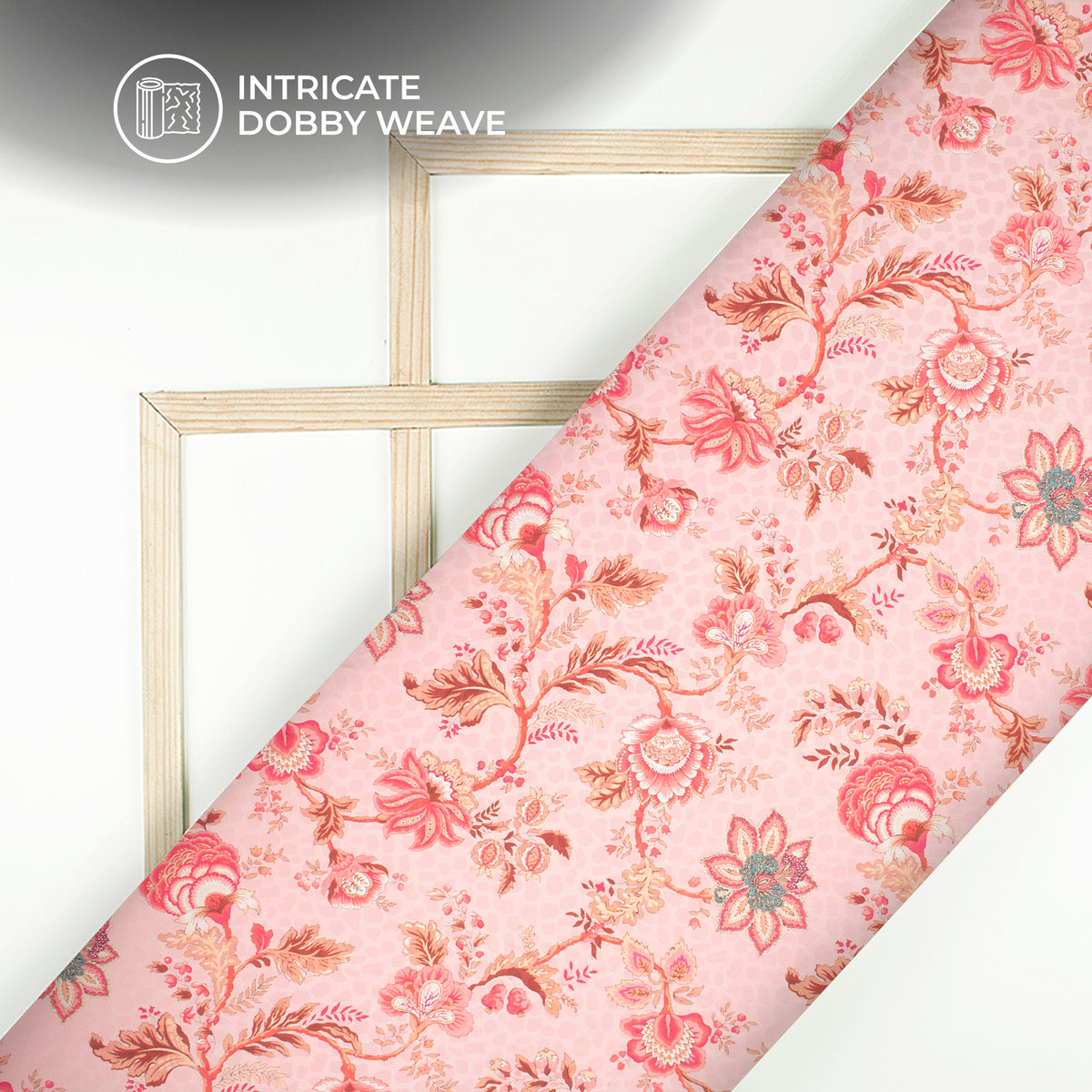 Rose Pink Floral Digital Print Dobby Satin Fabric