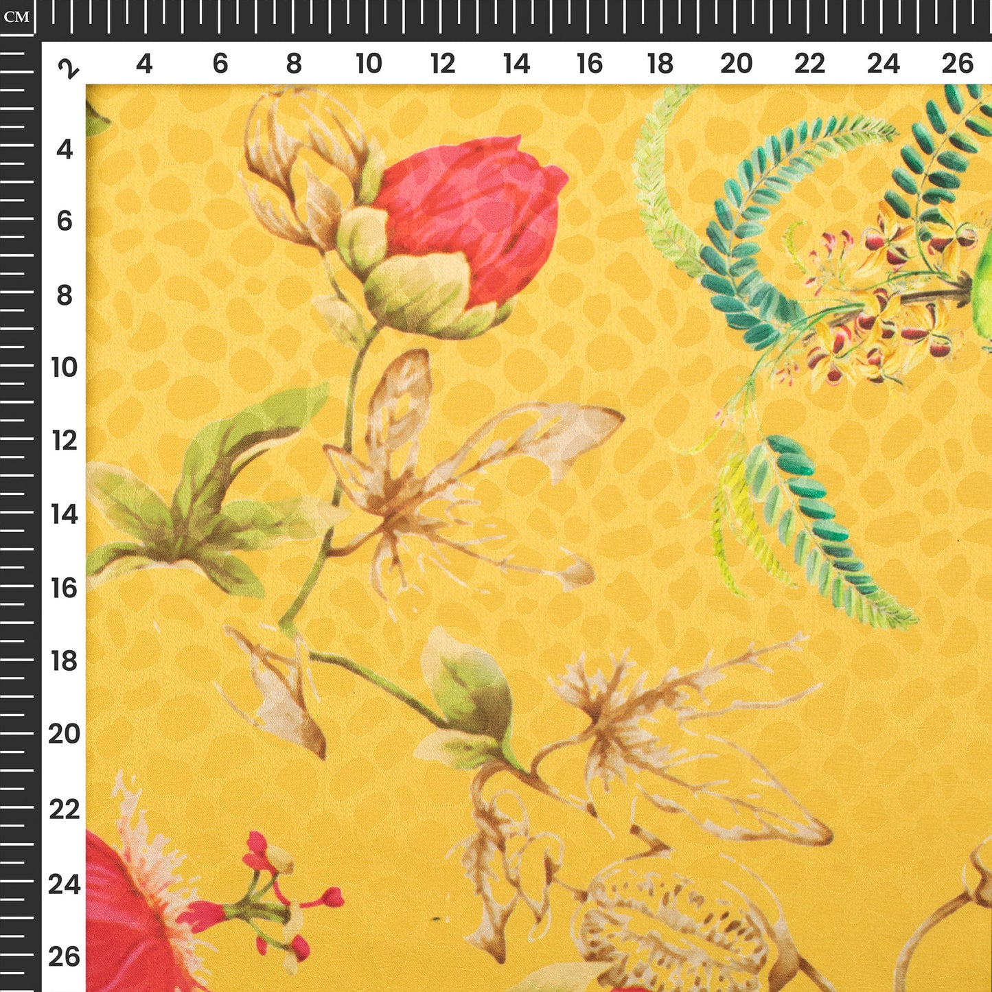 Mustard Yellow Floral Digital Print Dobby Satin Fabric